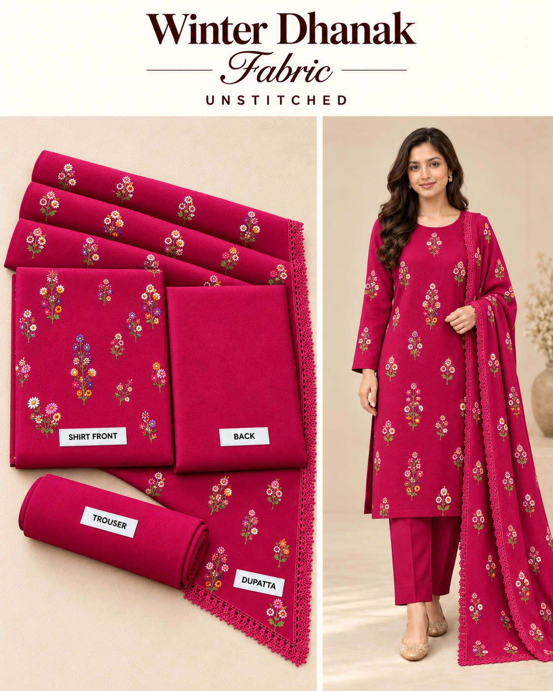 Indian Booti Dhanak Embroidered 3-Piece Un-Stiched Arshi