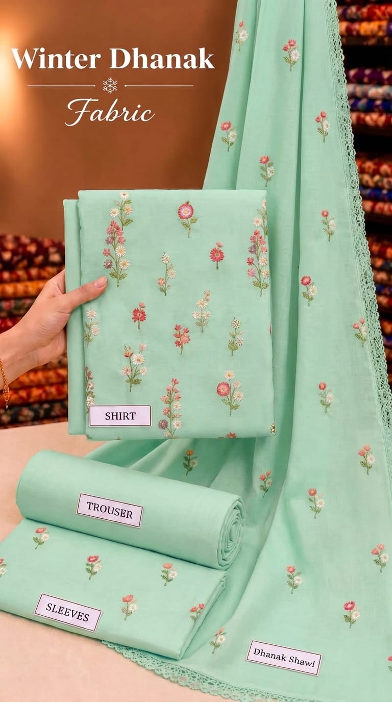 Indian Booti Dhanak Embroidered 3-Piece Un-Stiched