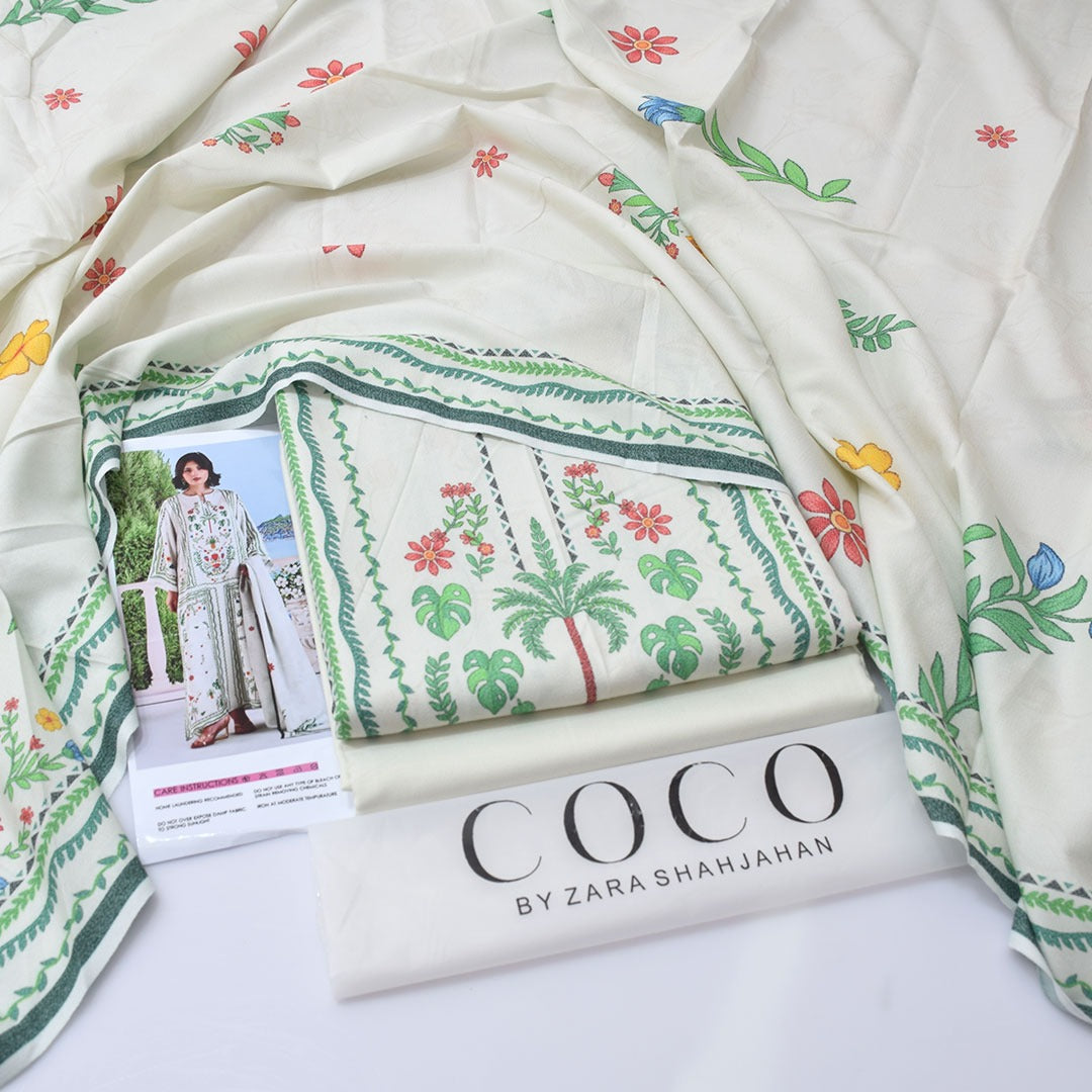 Coco By Zara Shahjahan Digital Printed Dhanak 3-Piece Un-Stiched )