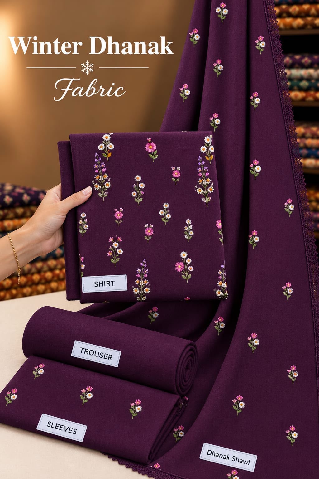 Indian Booti Dhanak Embroidered 3-Piece Un-Stiched