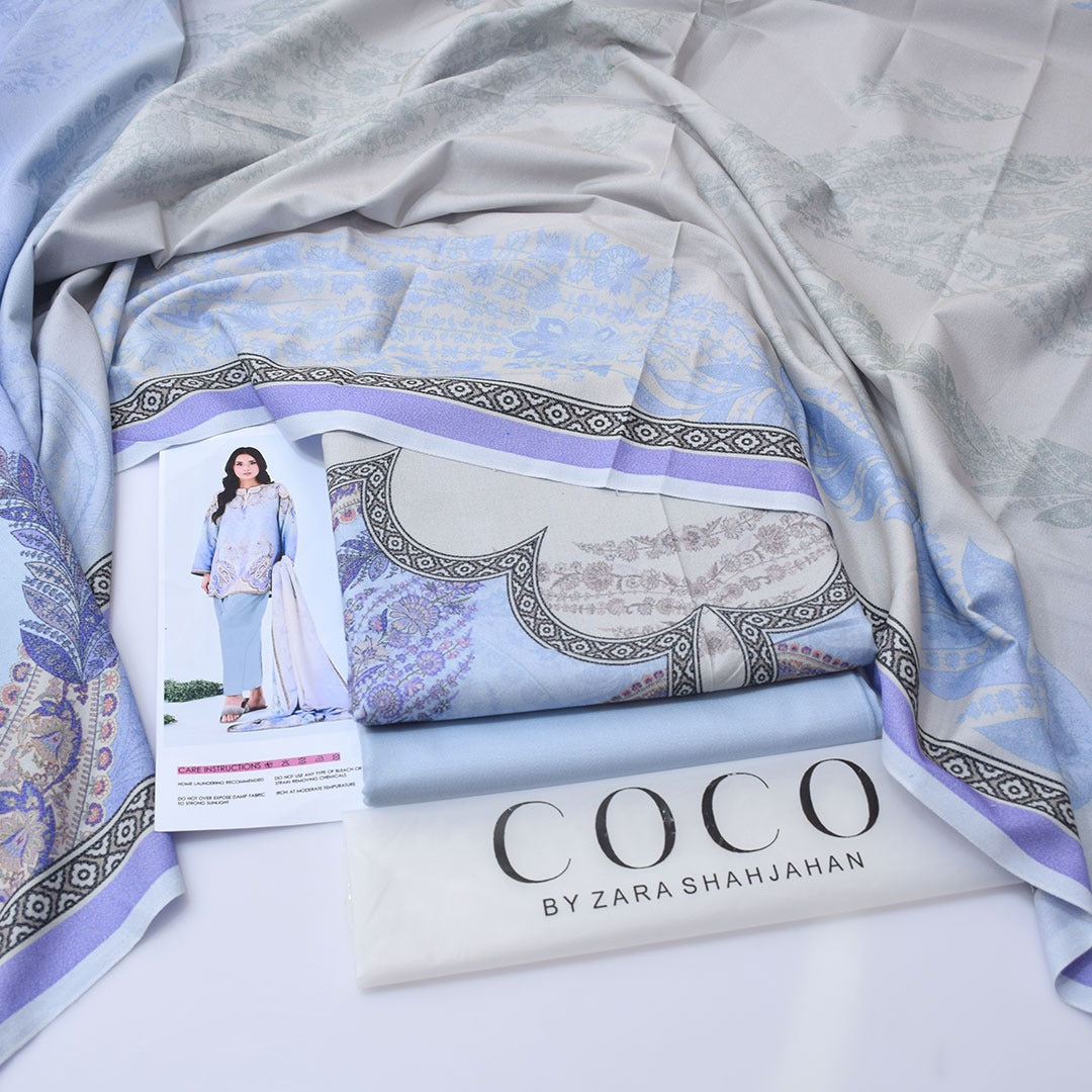 Coco By Zara Shahjahan Digital Printed Dhanak 3-Piece Un-Stiched )