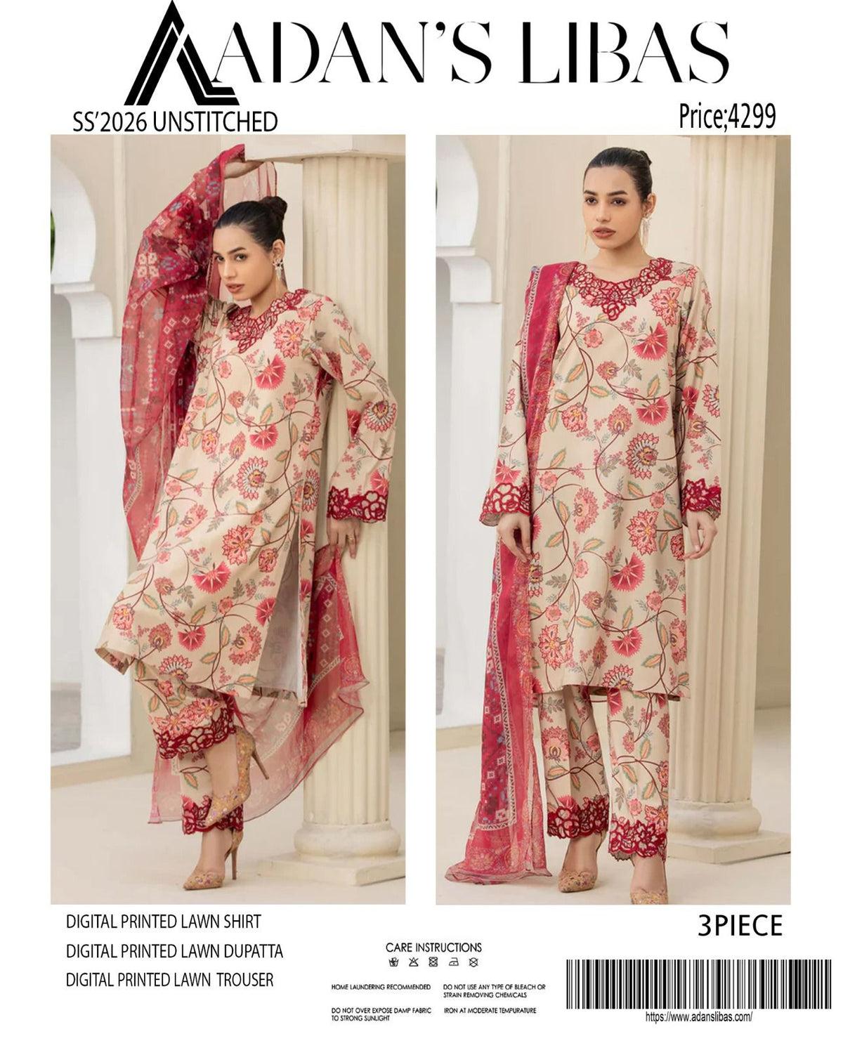 Adan's Libas Digital Lawn 3-Piece Un-Stiched