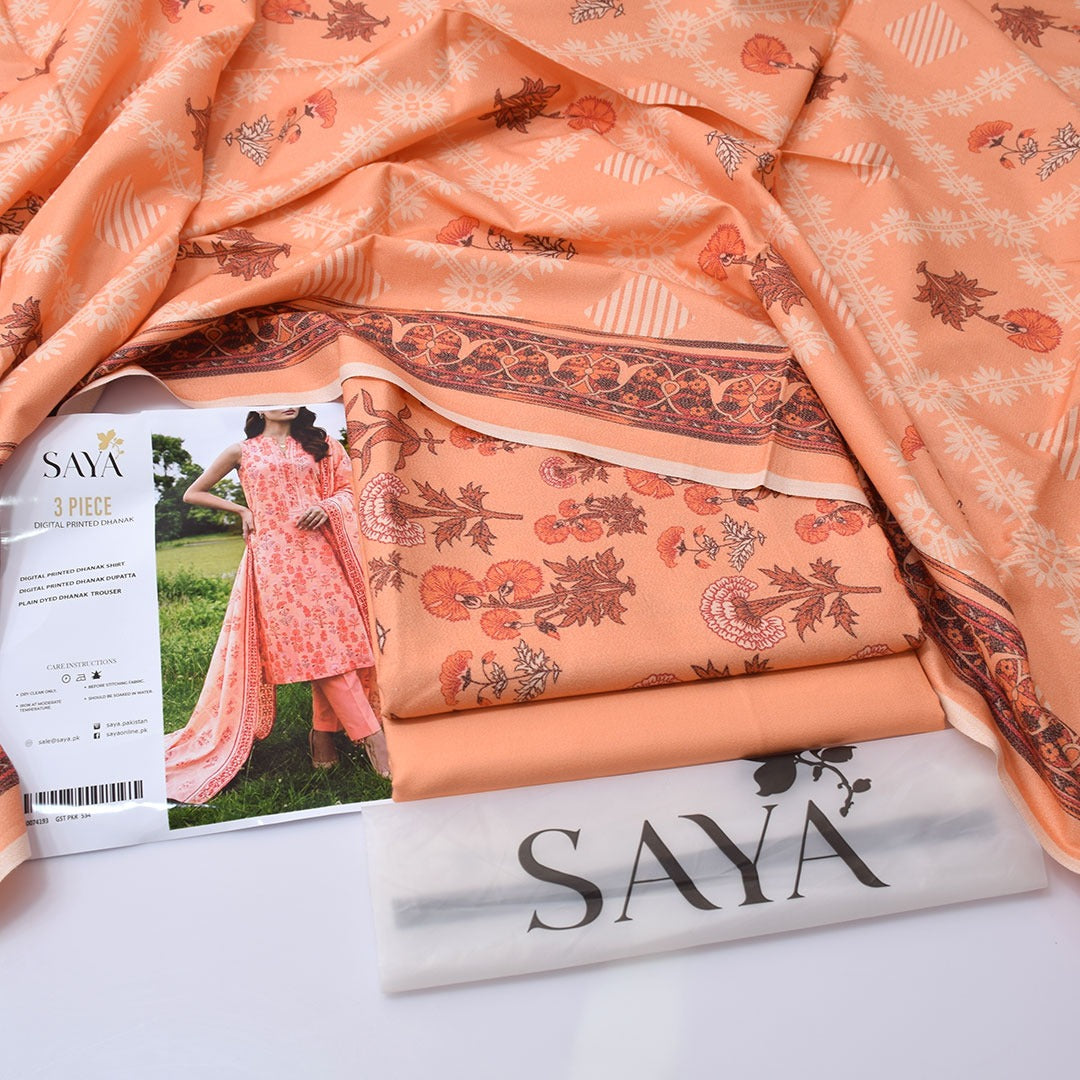 Saya Digital Printed Dhanak 3-Piece Un-Stiched