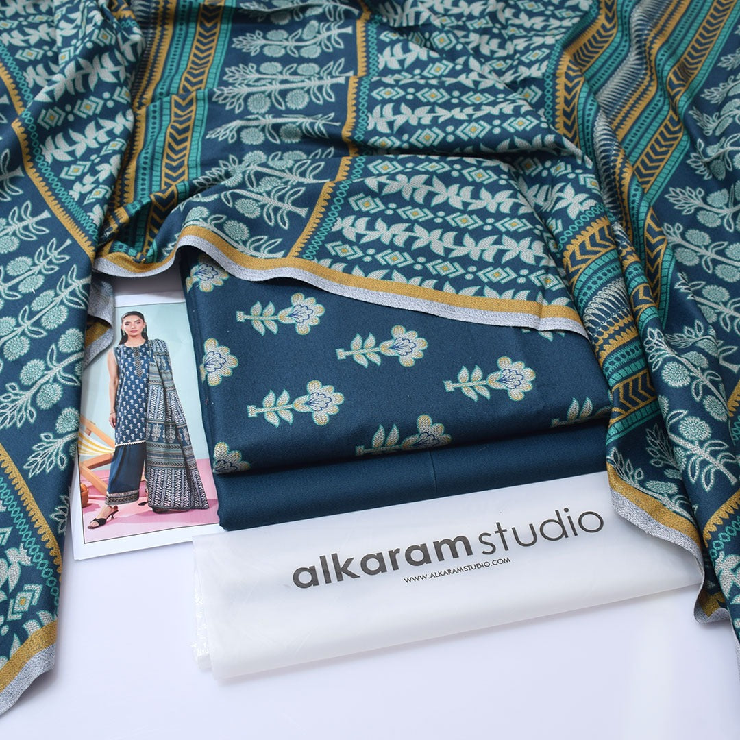 AlKaram Digital Printed Dhanak 3-Piece Un-Stiched