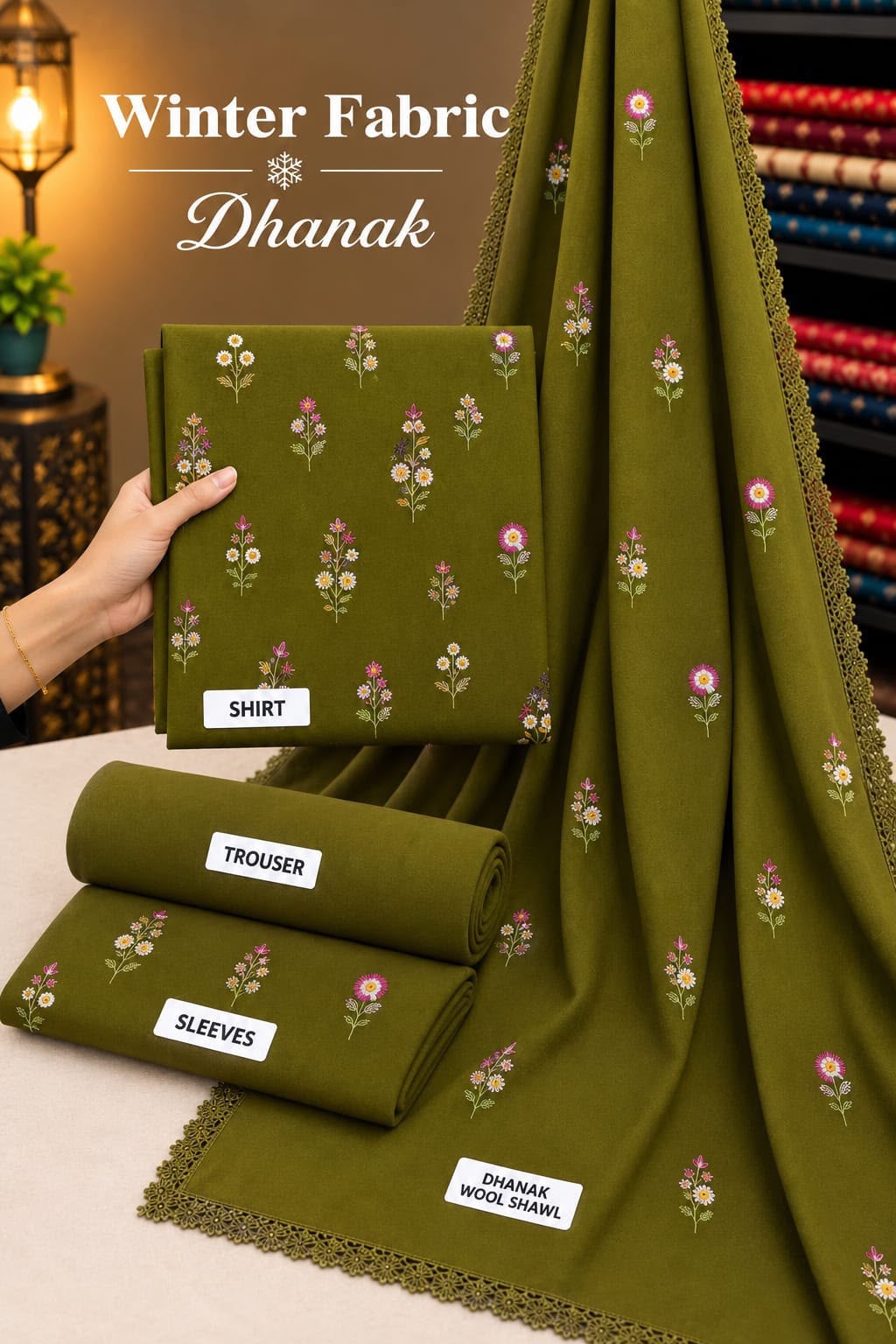 Indian Booti Dhanak Embroidered 3-Piece Un-Stiched