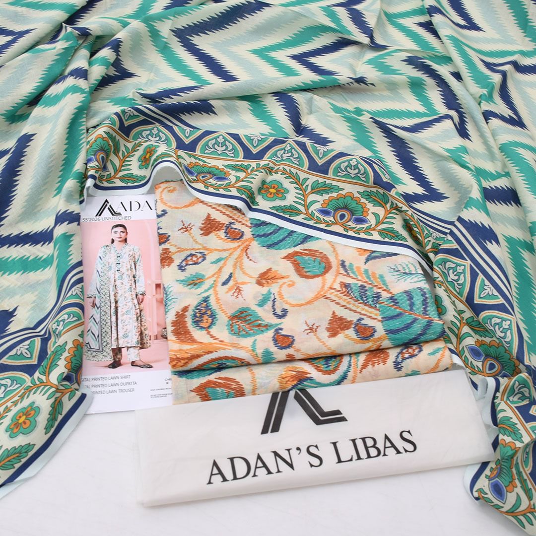 Adan's Libas Digital Lawn 3-Piece Un-Stiched