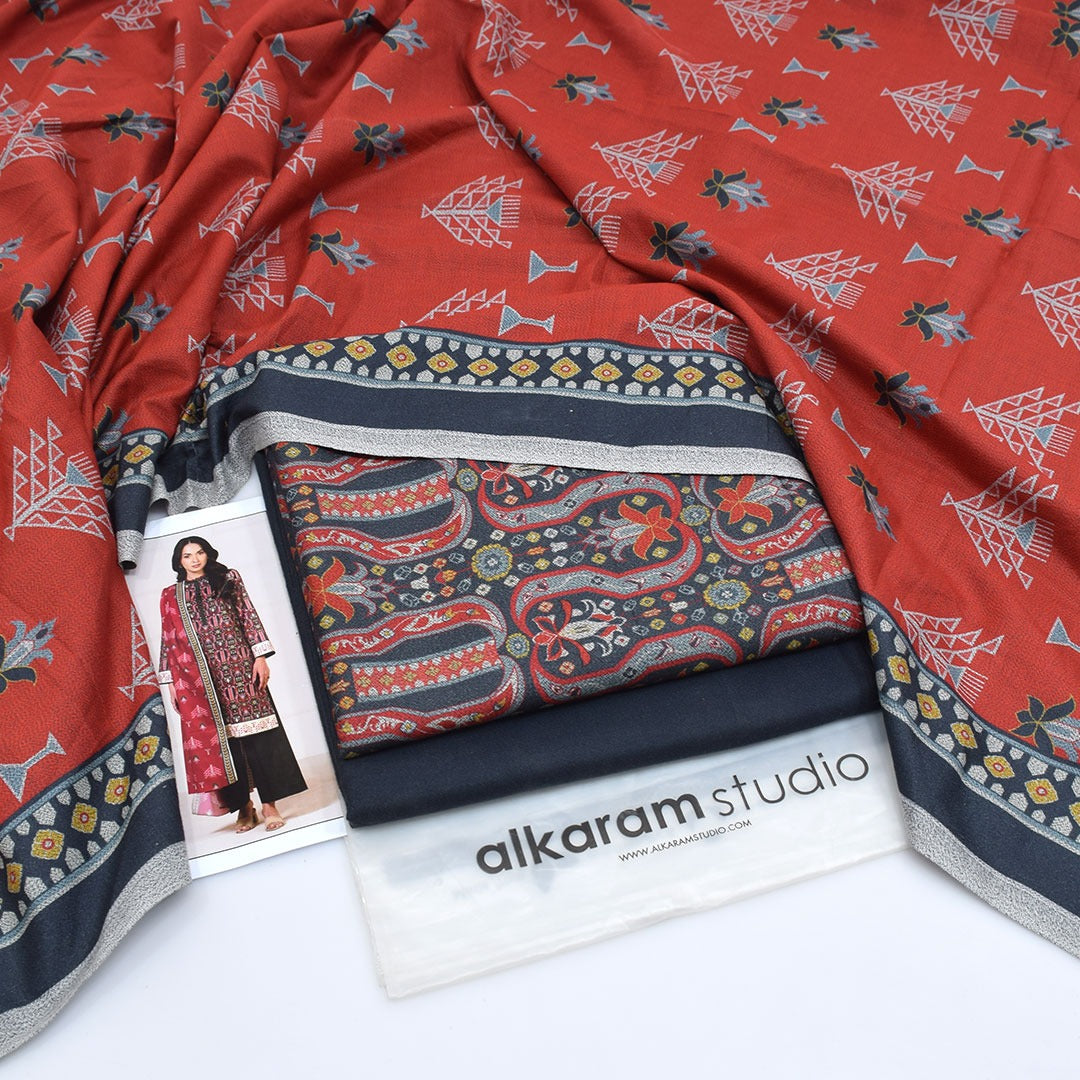 AlKaram Digital Printed Dhanak 3-Piece Un-Stiched