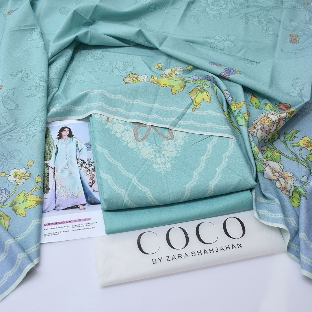Coco By Zara Shahjahan Digital Printed Dhanak 3-Piece Un-Stiched )