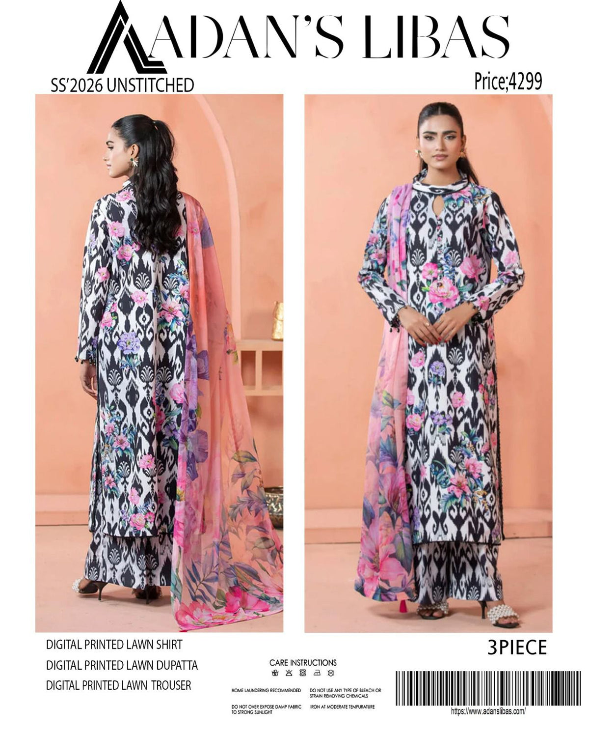 Adan's Libas Digital Lawn 3-Piece Un-Stiched