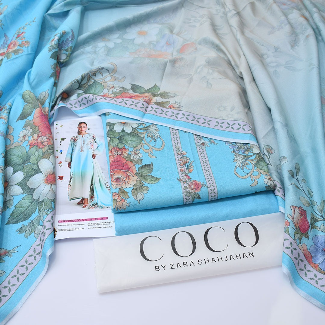 Coco By Zara Shahjahan Digital Printed Dhanak 3-Piece Un-Stiched )