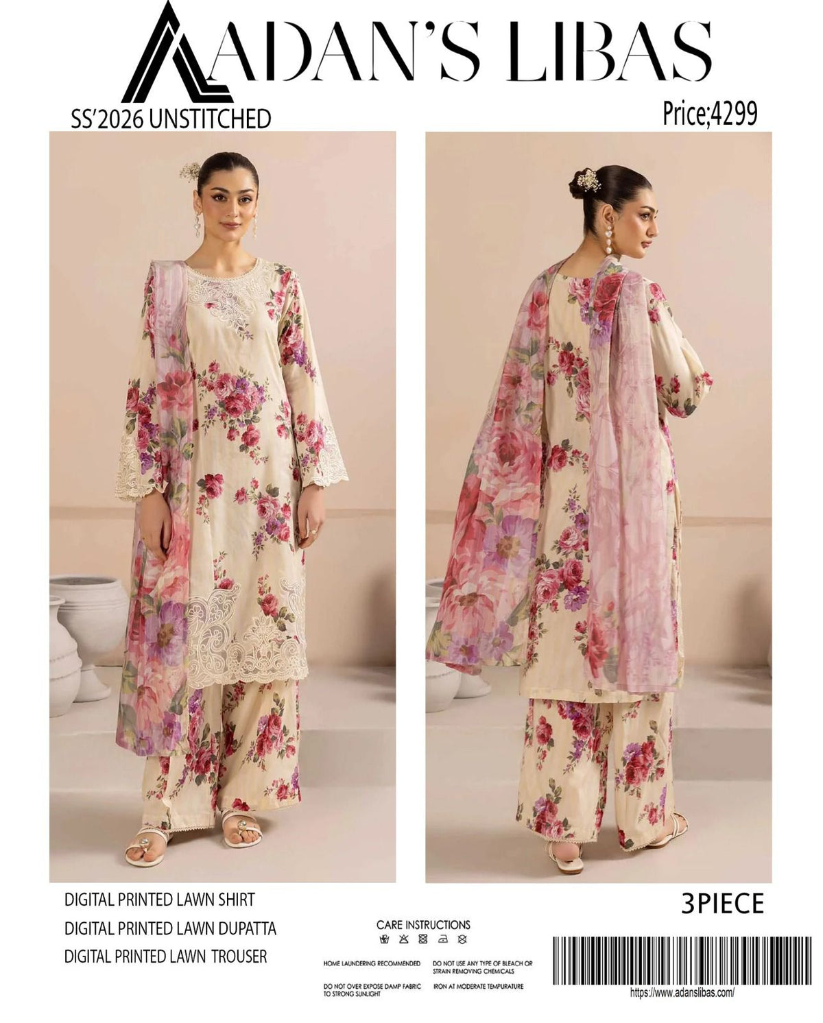 Adan's Libas Digital Lawn 3-Piece Un-Stiched