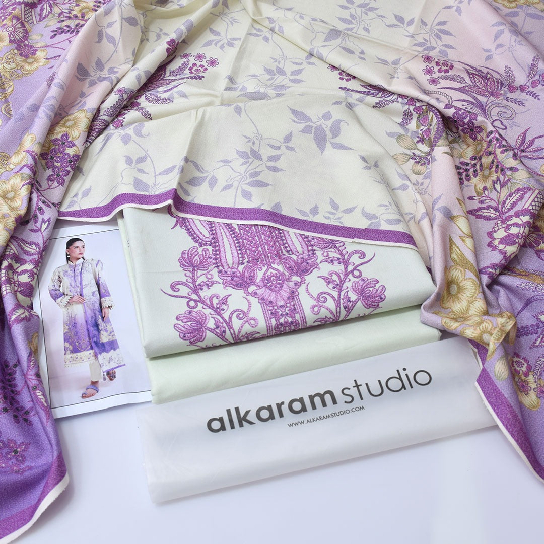 AlKaram Digital Printed Dhanak 3-Piece Un-Stiched