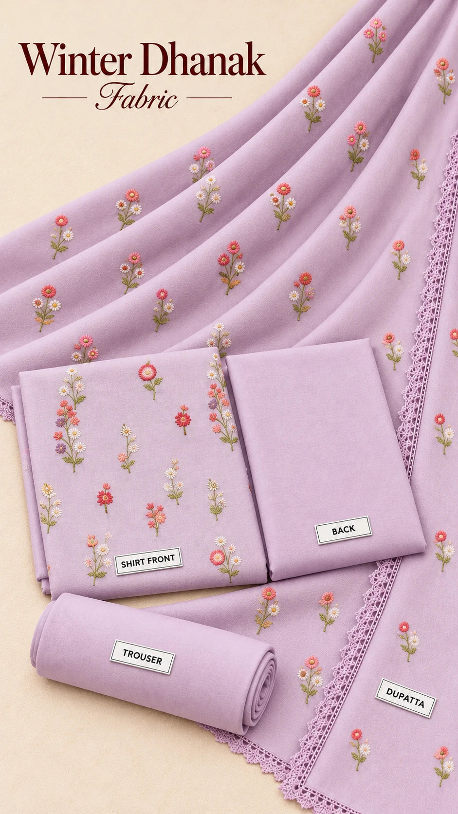 Indian Booti Dhanak Embroidered 3-Piece Un-Stiched LILAC