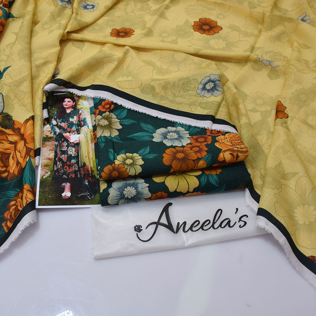 Aneela'S Digital Printed Khaddar 3-Piece Un-Stiched