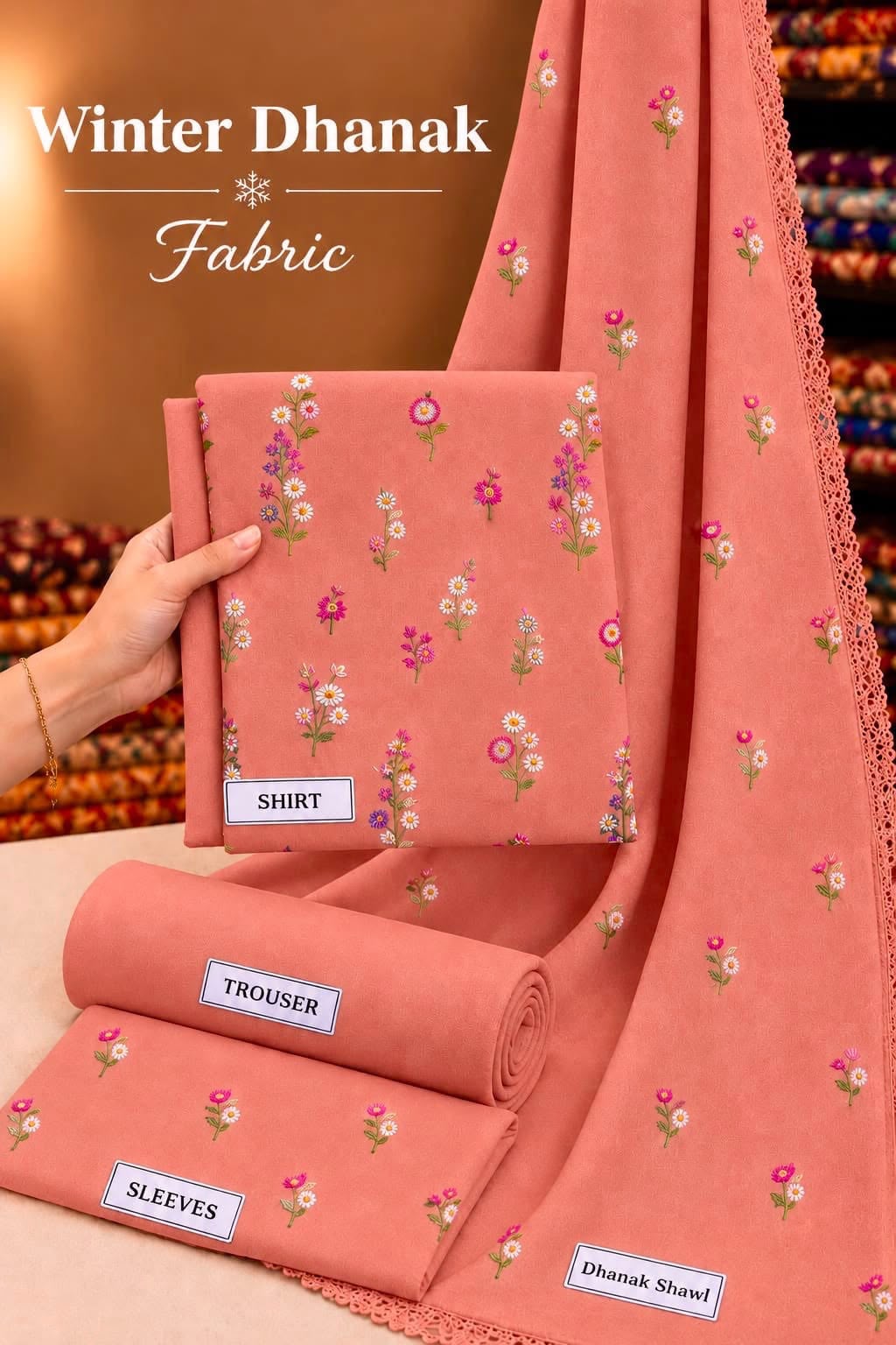 Indian Booti Dhanak Embroidered 3-Piece Un-Stiched